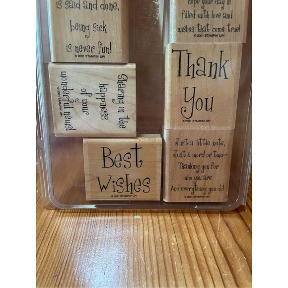 Stampin Up Cheery Chat set of 9 Rubber Stamps Wood Mounted Case - Picture 2 of 4